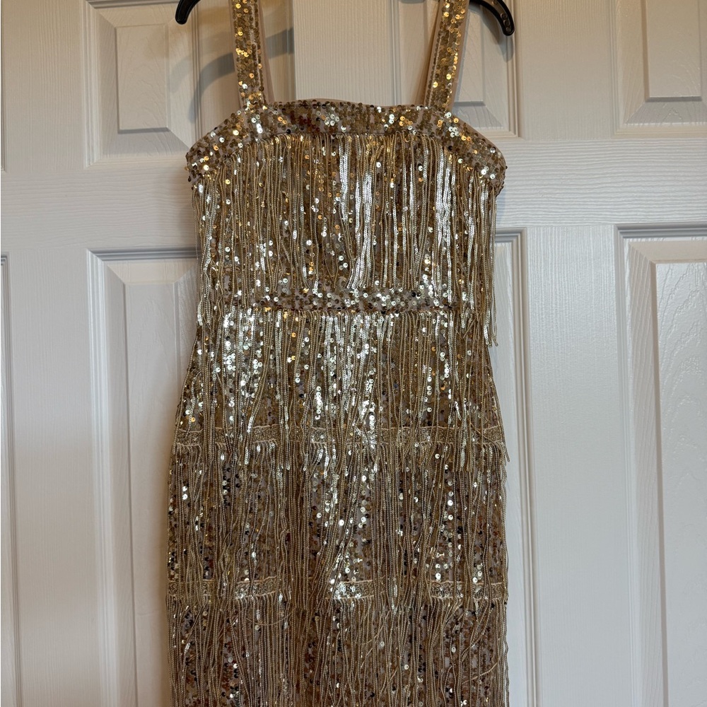 SHEIN Gold Sequin Fringe Dress